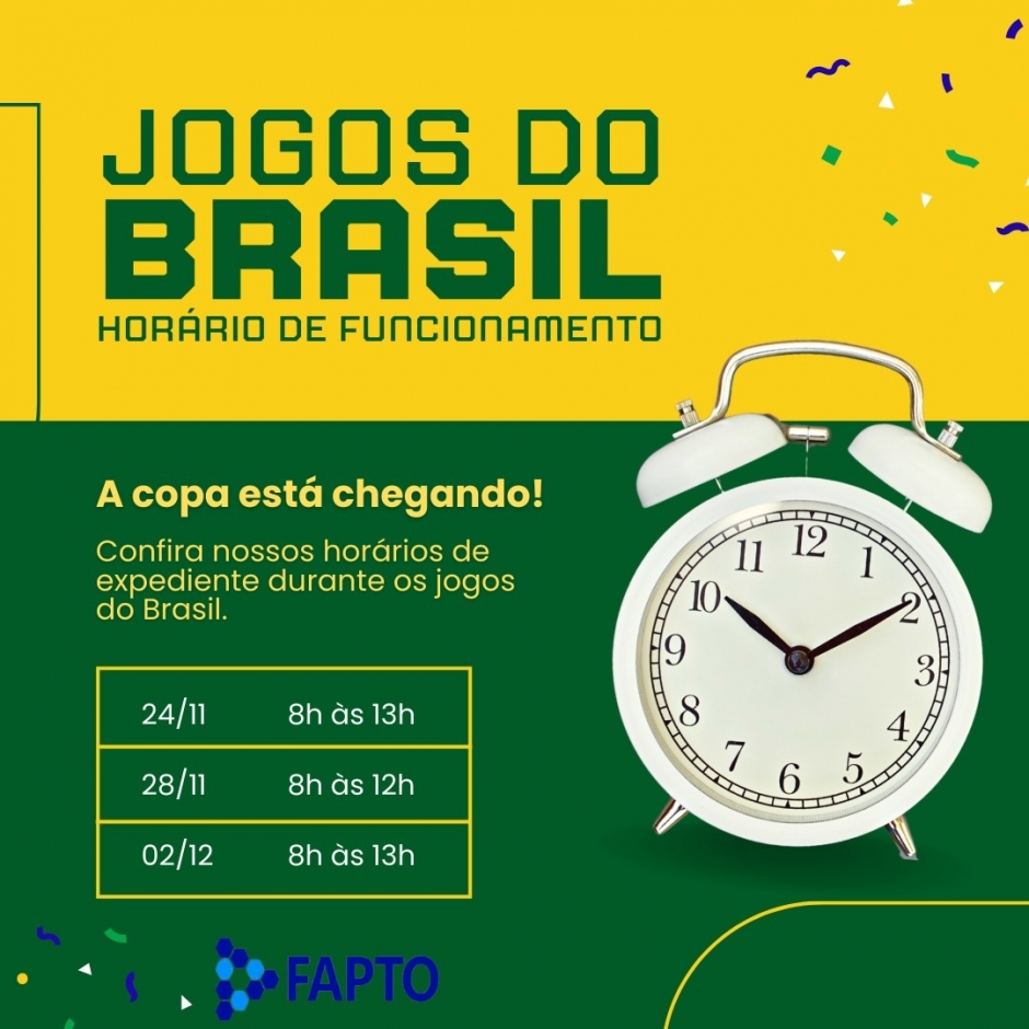 Horários de funcionamento em dias de jogos da seleção brasileira